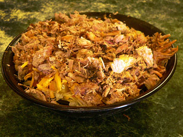 Bar-B-Que salad topped with chopped pork and cheese